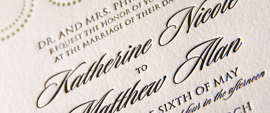 letterpress wedding invitation close up
